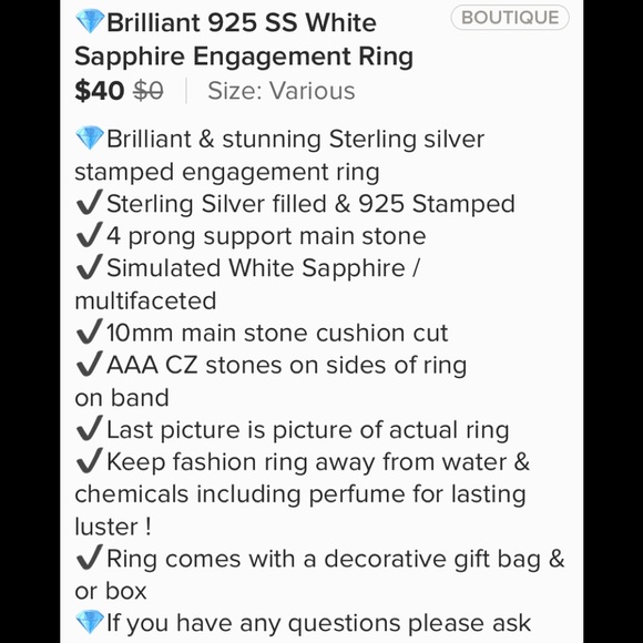 💎Brilliant 925 SS White Sapphire Fashion Ring - Picture 9 of 9